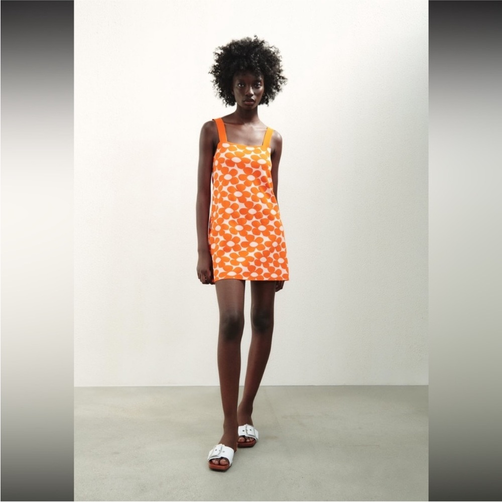 Zara Short flower jacquard dress retro 70’s